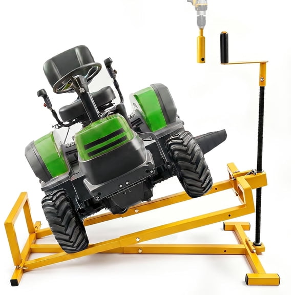Lawn Mower Lift Jack with Hand Crank and Power Extension Handle, Yellow | 880 lbs Capacity Lifting Jack for Garden Tractors, Riding Lawn Mower Maintenance Lift, Telescopic Maintenance Jack