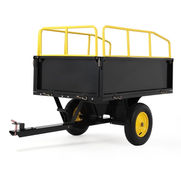 Lawn Mower Trailer ATV Dump Cart Tow Behind, 600 Lb Capacity, 17 Cu.ft, Heavy Duty Steel Garden Utility Trailer with All Terrain Tires & Removable Sides for Yard Lawn