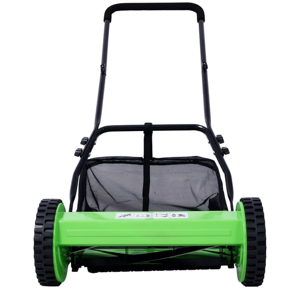 Lawn Mower, iRerts 16 Inch 5 Blade Push Reel Lawn Mower with Grass Catcher, Adjustable Blade Height, Lightweight Manual Lawn Mower for Backyard Garden Park Lawn, Green