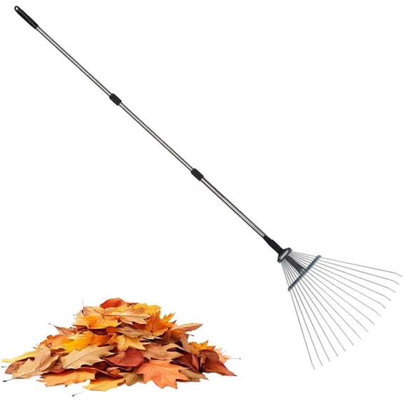 Lawn Rake, Metal Ergonomic Weeding Tool, Telescopic for Garden