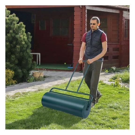 Lawn Roller 36 x 12 Inch, Water Filled Steel Push Roller for Yard, Garden - 43 Inch Handle