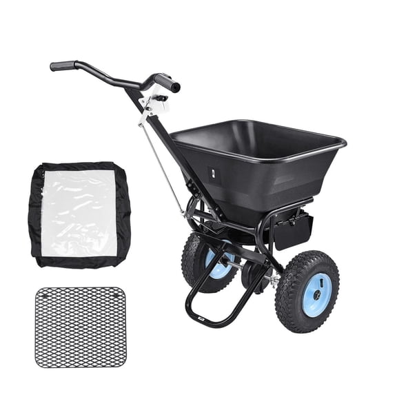 Lawn Spreader 100 LBS Capacity Walk Behind Push Spreader 9.8ft Spread Width 13 Inch Tires Fertilizer Spreader for Seed Salt Ice Melt
