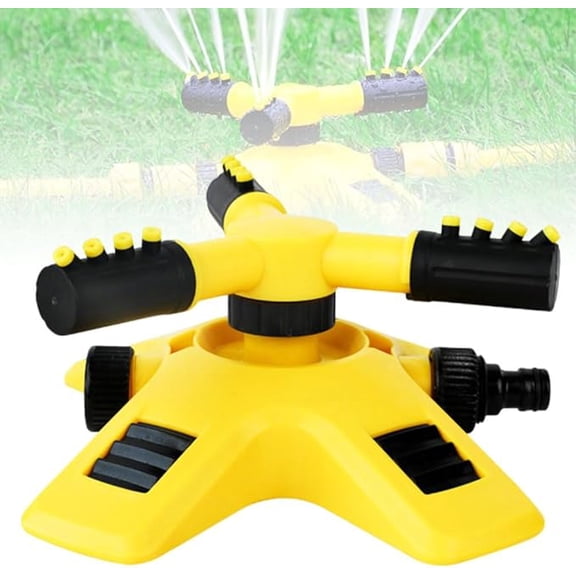 Lawn Sprinkler, Rotating Water Spray Yard Irrigation System 360 Degree Automatic Circular Base Planter with 0.5 Inch Water Hose Connector, Style A