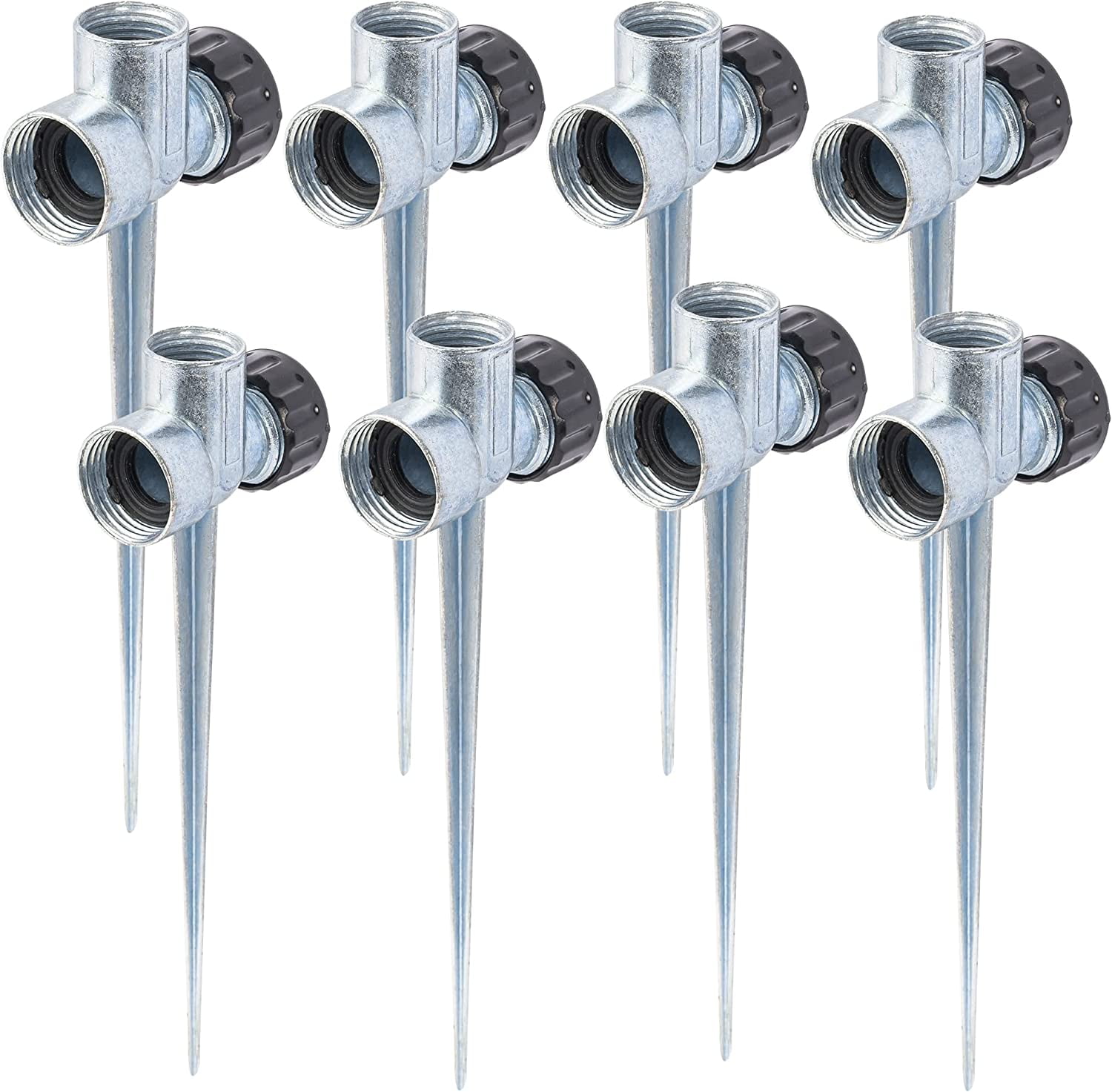 Lawn Sprinkler Spike Base 1/2 Inch Zinc Alloy Water Flow Thru Garden Grass Irrigation 8 Pack
