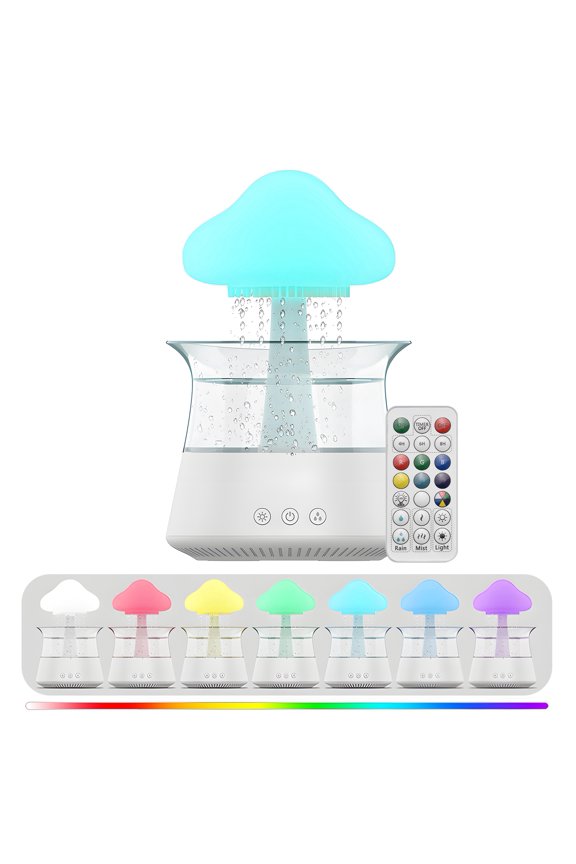 Lawn Supplies Rain Humidifier Water Drip 5H Timer Aromatherapy Essential Oils Diffuser with 7 LED Night Light 300ml Ultrasonic Rain Sounds Mushroom Humidifier with White Noise Remote