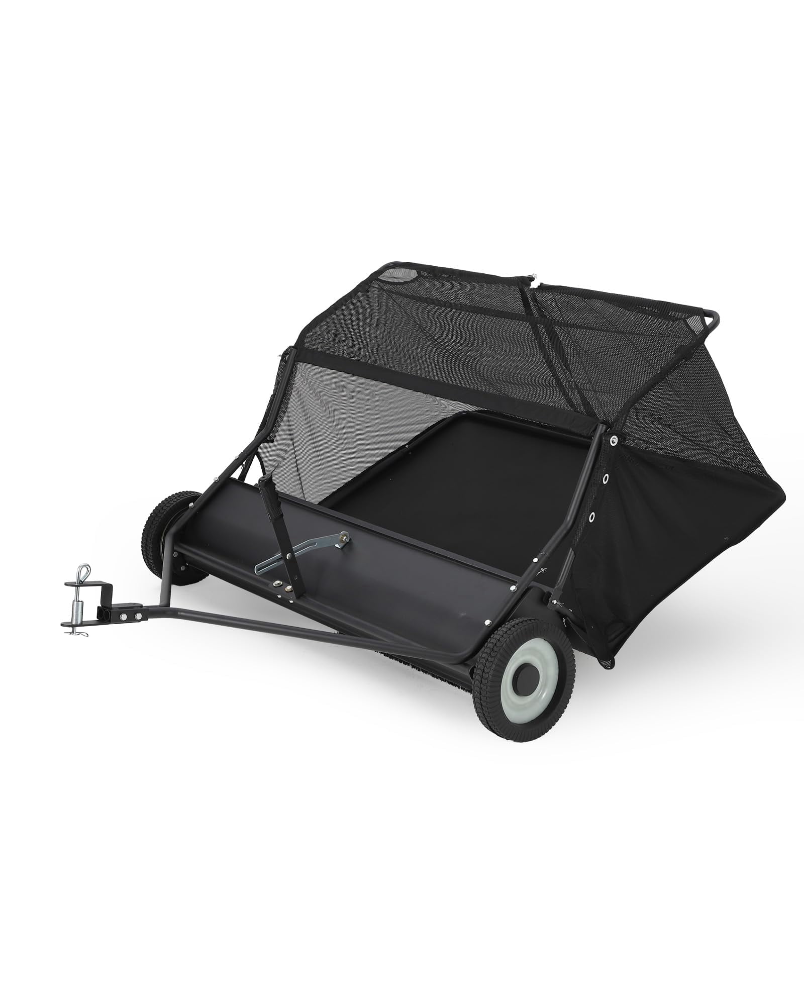 Lawn Sweeper, Tow Behind 48" Heavy Duty Yard Sweeper Pull Behind Tractor, 25 Cu.Ft Large Hopper & Adjustable Sweeping Height, Universal Leaf Grass Collector for ATV UTV - Black