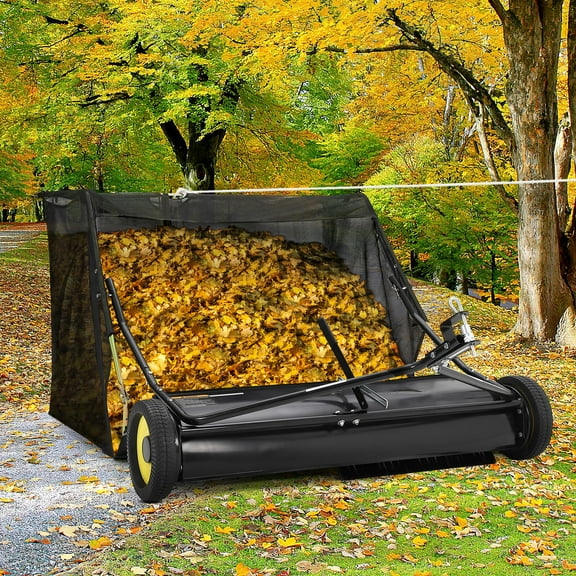 Lawn Sweeper, Tow Behind 52" Heavy Duty Yard Sweeper Pull Behind Tractor, 26 Cu.Ft Large Hopper & Adjustable Sweeping Height, Universal Leaf Grass Collector for ATV UTV - Black