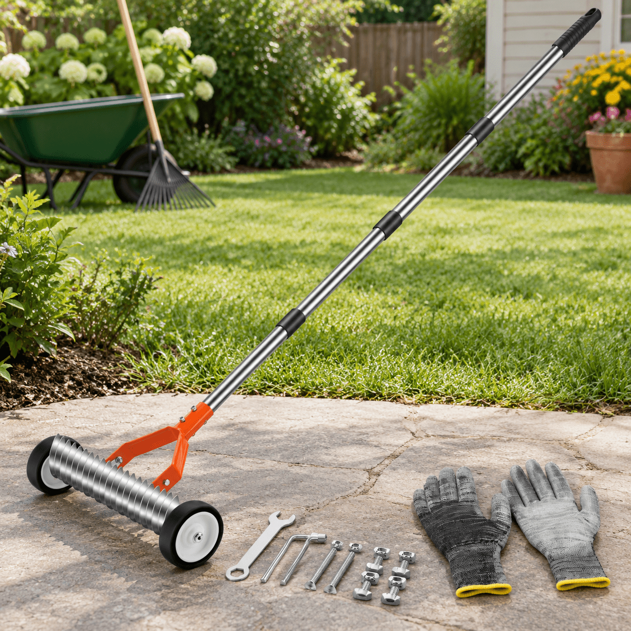 Lawn Thatch Rake with Smooth Rolling Wheels for Yard Maintenance ...