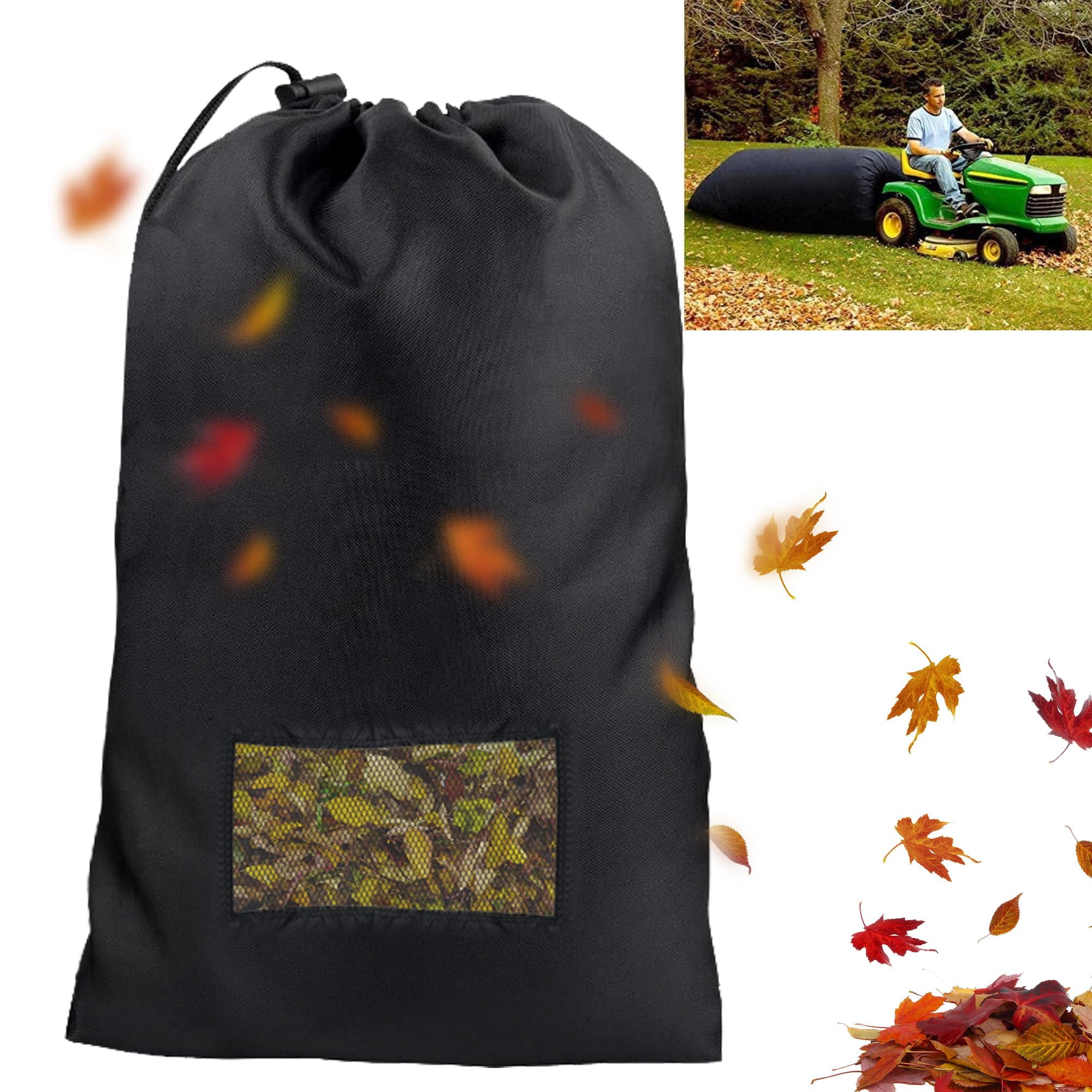 Lawn Tractor Leaf Bag Big Capacity Lawn Mower Leaf Bag Garden Leaf Grass Catcher Bags 420D Oxford Cloth Wear-Resistant Leaf Collector Bag Leaf Bagger for Riding Lawn Mower (78.7"x51.1")