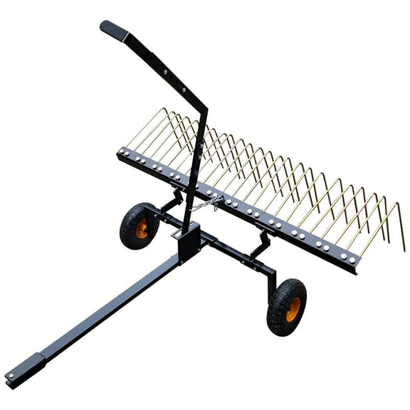 Lawn Tractor Rake 60 inch,Dethatcher Tow Behind Rake for ATV,Pine Straw Rake with Lift Handle & 24 Steel Tines for Leaves,Pine Needles, Grass