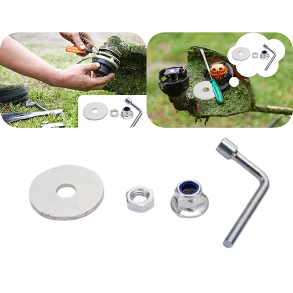 Lawn Trimmer Blade Adapter Kit, Universal Mounting Hardware with Washer, Lock Nut & L-Wrench, Fits Most String Trimmers for Garden Maintenance