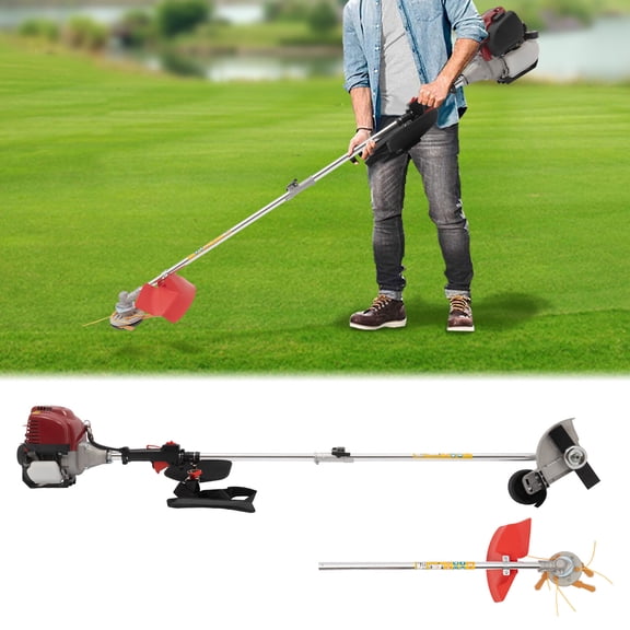 Lawn Trimming Machine 35.88cc 4 Stroke Gas Powered Grass Edger For Lawn Garden Edge, Dual Blade Head With Roller and Multi Function Head