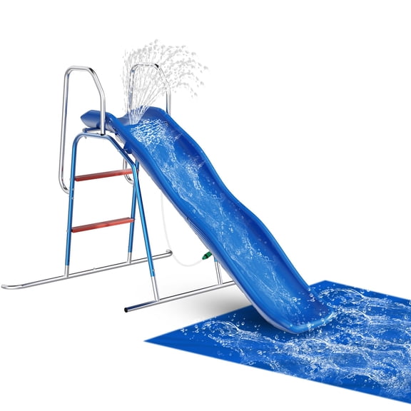 Lawn Water Slide with 3-Zone Spray Sprinkler and Ground Tarp Backyard Summer Outdoor Play
