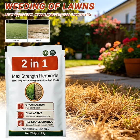 Lawn Weed, 25G Max Strength Post-Emergent Herbicide, Dual Active Formula Non-Selective Herbicide, Fast Knockdown Weed for Residential and Farm Use, Residual-Free Low-Toxic 5.5X4