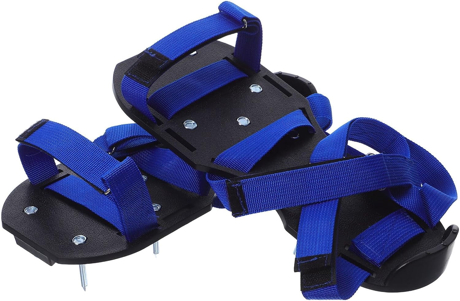 Lawn aeration shoes with 4.2 cm steel spikes, black soles and blue straps garden soil spike shoes, aeration tool for lawn and terrace lawn care