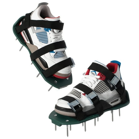 Lawn and Garden Aerator Spike Shoe With 3 Metal Buckle Straps, Green Spiked Sandal