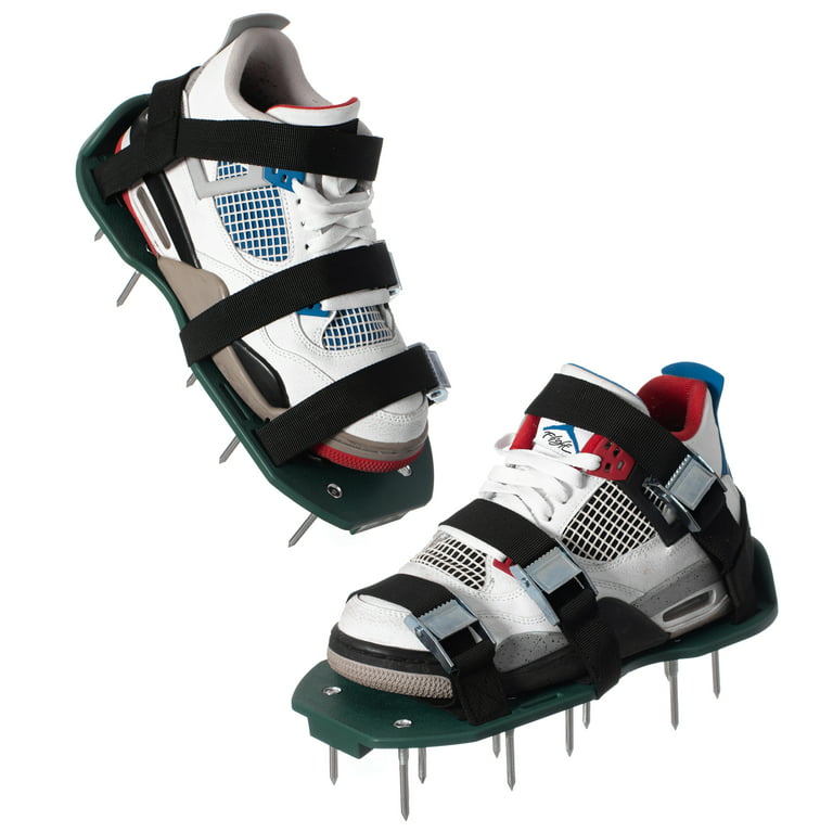 Gardenised Lawn and Garden Aerator Spike Shoe with 3 Metal Buckle Straps, Green Spiked Sandal
