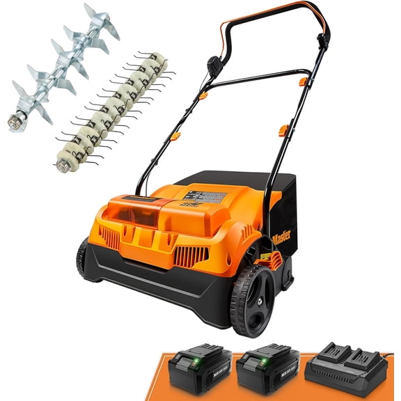 LawnMaster 48V MAX Brushless 16” Cordless Scarifier & Dethatcher with Removable Thatch Collection Bag Quick-Fold – CLGVB4816