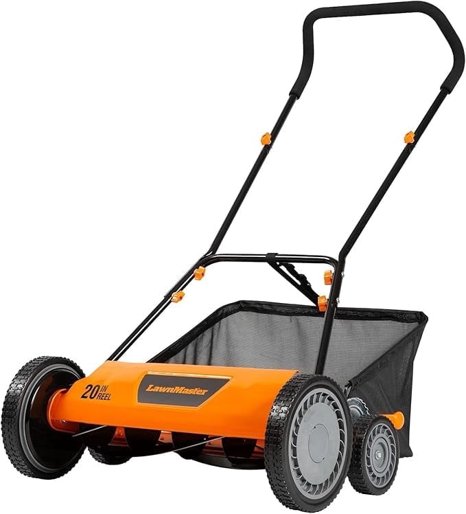 LawnMaster LMRM2001 20-Inch Manual Reel Lawn Mower, 9 Custom Cutting Positions (1.3"-2.6"), Eco-Friendly Motorless Design for Small & Medium Lawns