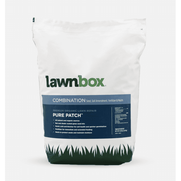 Lawnbox® Pure Patch™ Organic All in One Lawn Seed Fertilizer Mulch Soil Amendment Grass Patch 180 sq ft 12 lb Bag