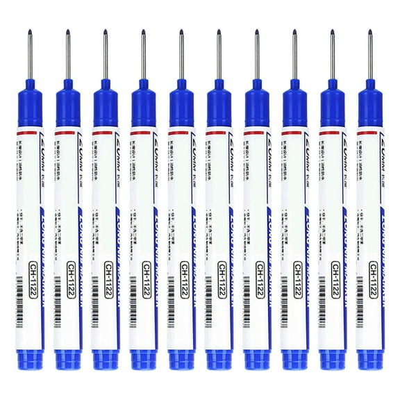 Lawor 10Pcs Waterproof Deep Markers, Long Nose In 2Mm Felt Tip, 30Mm Permanent Pens, Deep Hole Carpenter Ink For Builders Construction Blue