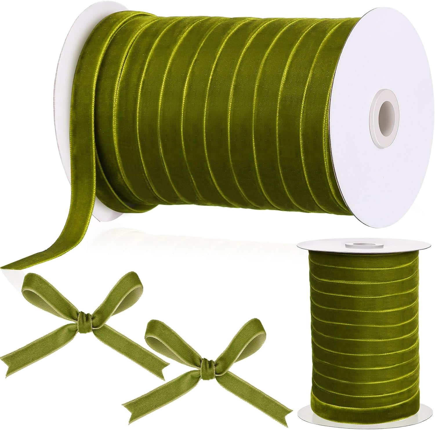 1.5 x 10 Yds Olive Green Velvet Ribbon main image 1