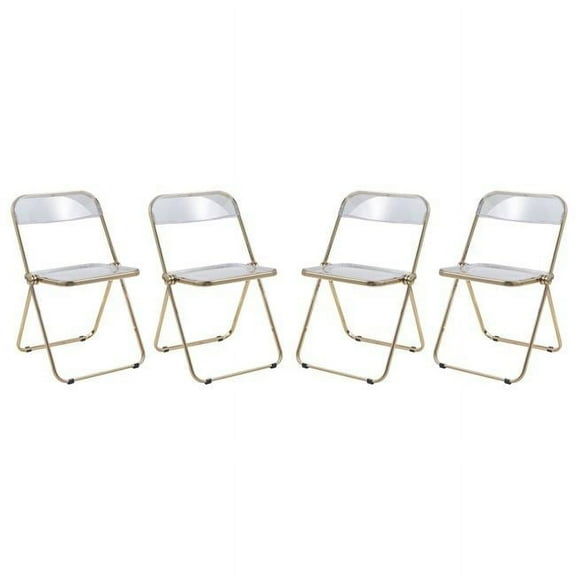 Lawrence Acrylic Folding Chair with Gold Metal Frame, Clear - Set of 4