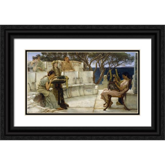 Lawrence Alma-Tadema 24x15 Black Ornate Framed Double Matted Museum Art Print Titled: Sappho and Alcaeus (1881)