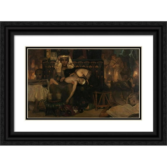 Lawrence Alma-Tadema 24x16 Black Ornate Framed Double Matted Museum Art Print Titled: The Death of the Pharaoh's Firstborn Son (1872)