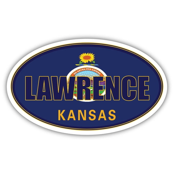 Lawrence City Kansas State Flag | KS Flag Douglas County Oval State Colors Bumper Sticker Car Decal 3x5 inches