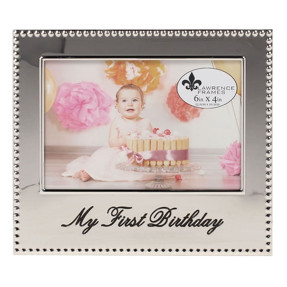 Lawrence 4x6 My First Birthday Beaded Silver Frame