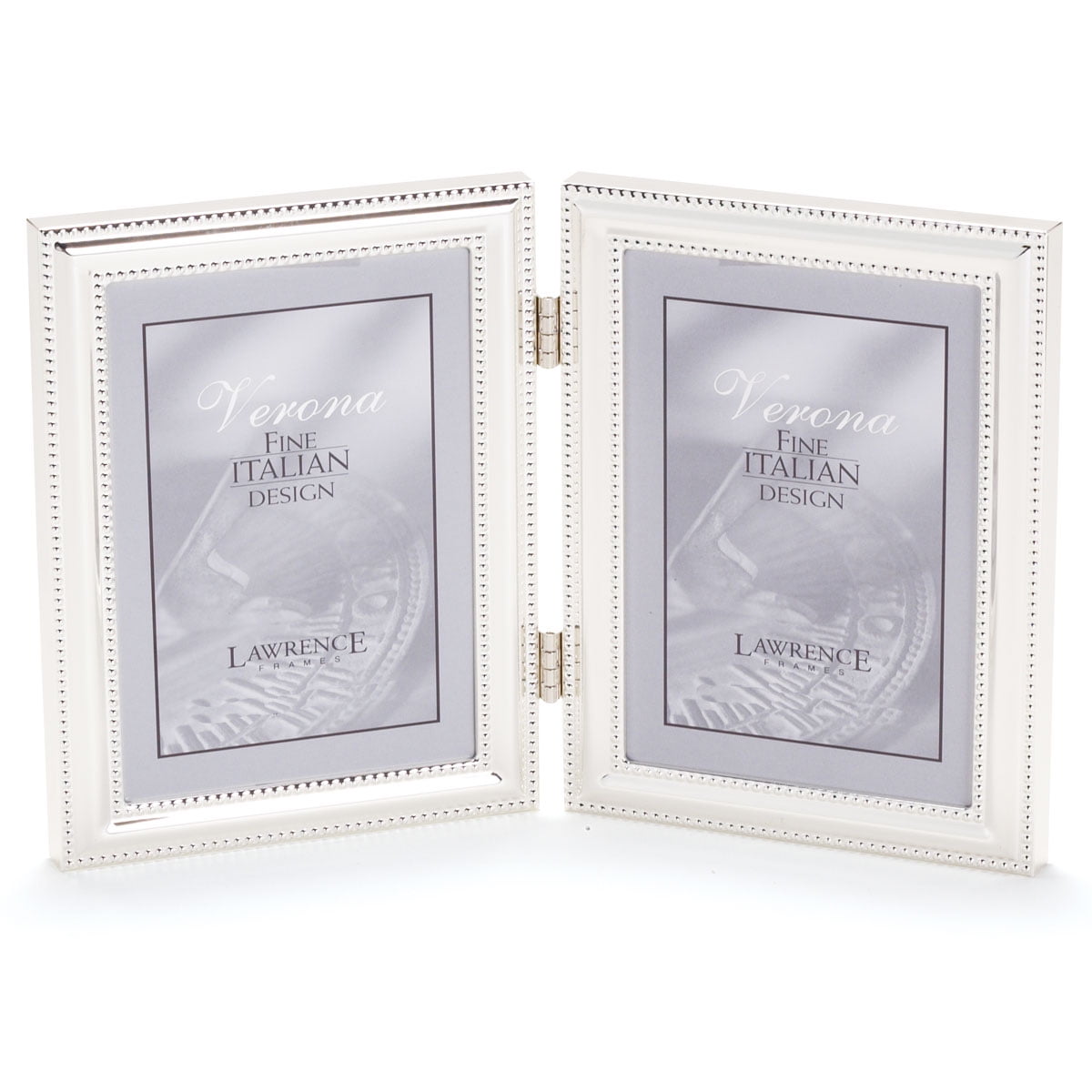 Silver Metal Beaded Hinged Double Picture Frame 4x5
