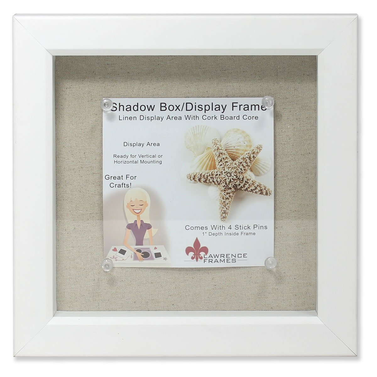 Lawrence Frames 8x8 White Shadow Box Frame - Linen Inner Display Board - image 1 of 3