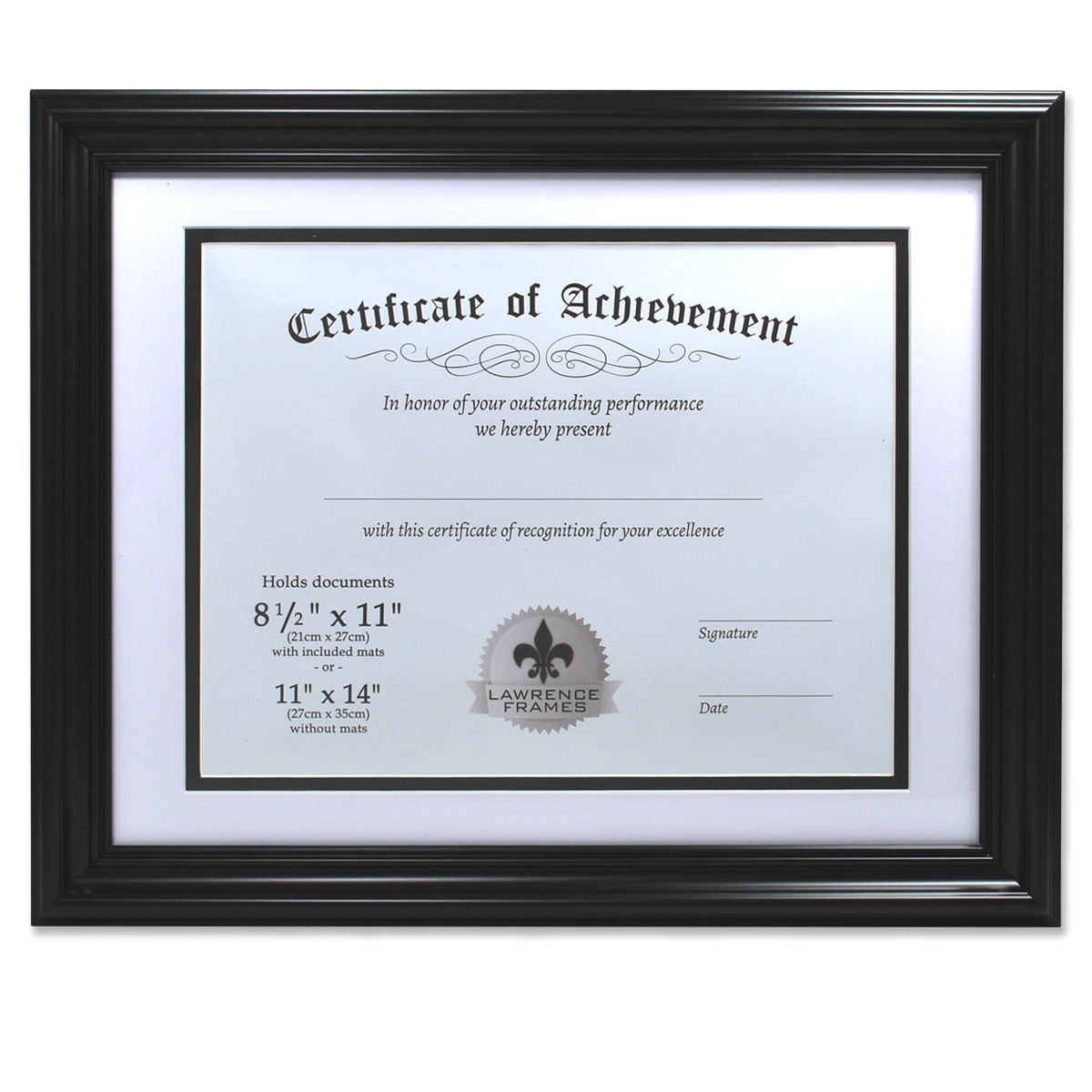 Lawrence Frames Black 11x14 Document Frame, Matted to 8.5x11, Double