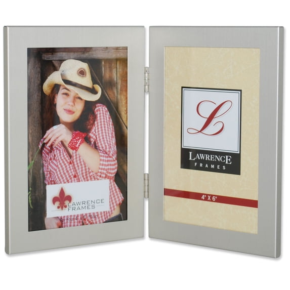 Lawrence Frames Brushed Silver 4x6 Hinged Double Metal Picture Frame