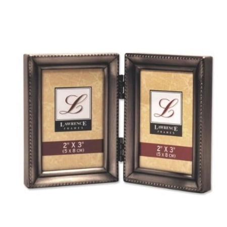 Lawrence Frames Lawrence Frames Antique Pewter Hinged Double 2x3 Picture Frame - Beaded Edge Design