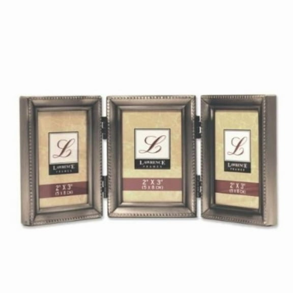 Lawrence Frames  Lawrence Frames Antique Pewter Hinged Triple 2x3 Picture Frame - Beaded Edge Design