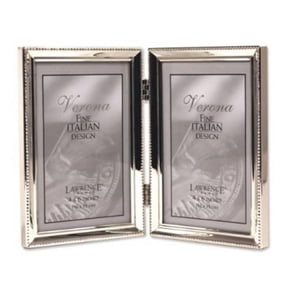 Lawrence Frames Lawrence Frames Polished Silver Plate 4x6 Hinged Double Picture Frame - Bead Border Design