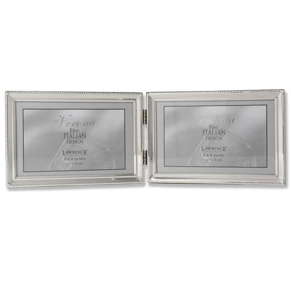 Lawrence Frames Polished Silver Plate 4x6 Hinged Double Horizontal Picture Frame - Bead Border Design