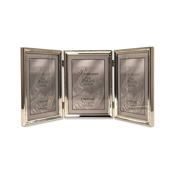 Lawrence Frames Polished Silver Plate 5x7 Hinged Triple Picture Frame - Bead Border Design