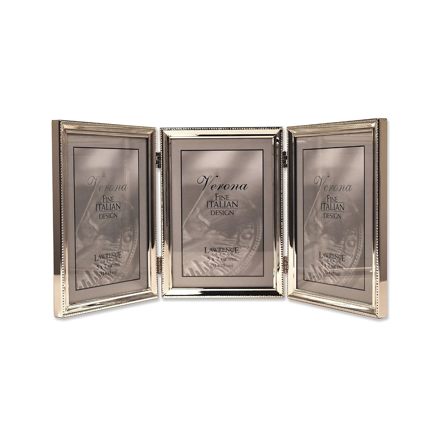 Lawrence Frames Polished Silver Plate 5x7 Hinged Triple Picture Frame