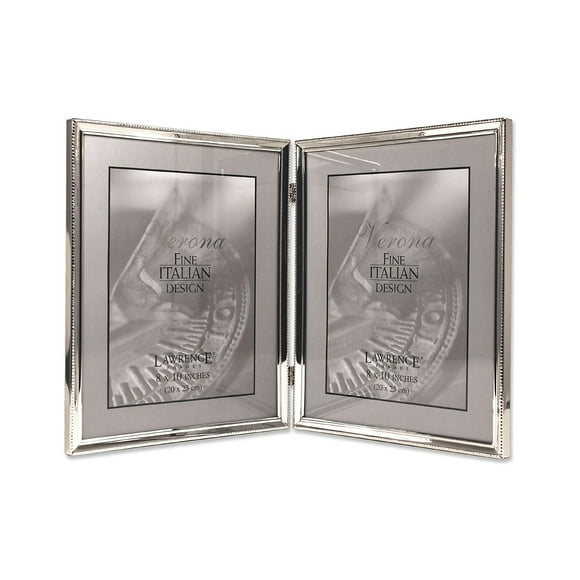 Lawrence Frames Polished Silver Plate 8x10 Hinged Double Picture Frame - Bead Border Design