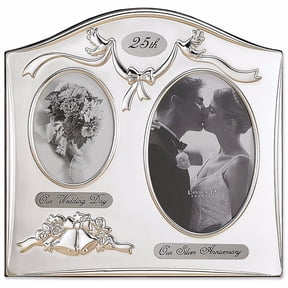 Lawrence Frames Satin Silver & Brass Plated 2 Opening Picture Frame - 25th Anniversary Design 590043