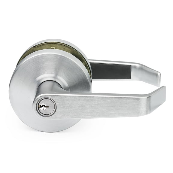Lawrence Hardware Heavy-Duty Lock Set Cylindrical Grade 2 Door Lever with Key Lock, Chrome Entrance Standard 2 3/8"