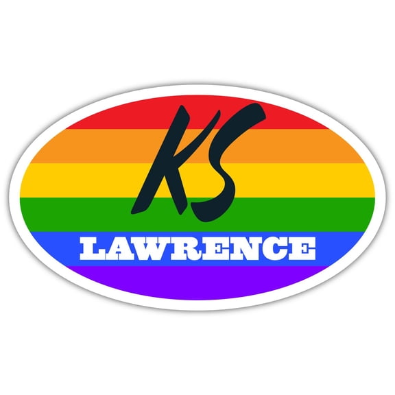 Lawrence KS Kansas Douglas County Rainbow Pride Flag 6 Stripes Pride Flag Euro Decal Bumper Sticker 3M Vinyl 3" x 5"