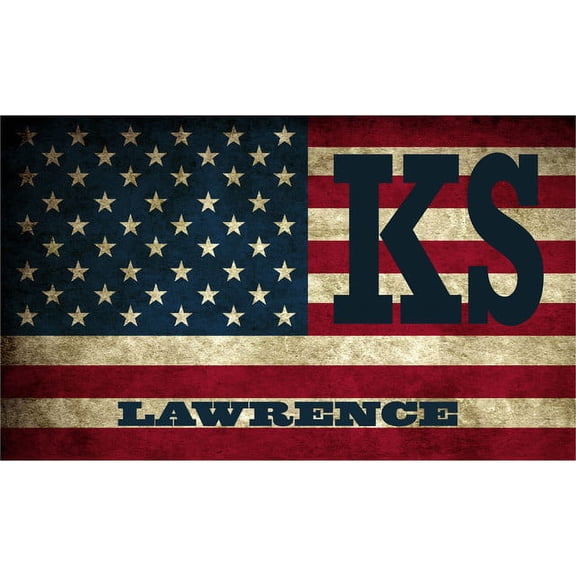 Lawrence KS Kansas Douglas County Vintage US Flag Decal Bumper Sticker 3M Vinyl 3" x 5"