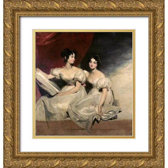 Lawrence, Sir Thomas 20x21 Gold Ornate Wood Framed with Double Matting Museum Art Print Titled - A Double Portrait of The Fullerton Sisters