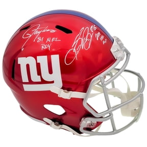 Lawrence Taylor & Saquon Barkley Autographed New York Giants Flash Red Full Size Replica Speed Helmet "NFL ROY" Beckett BAS QR 202987