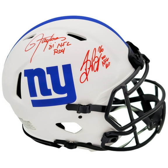 Lawrence Taylor & Saquon Barkley Autographed New York Giants Lunar Eclipse White Full Size Authentic Speed Helmet "NFL ROY" Beckett BAS QR 202990