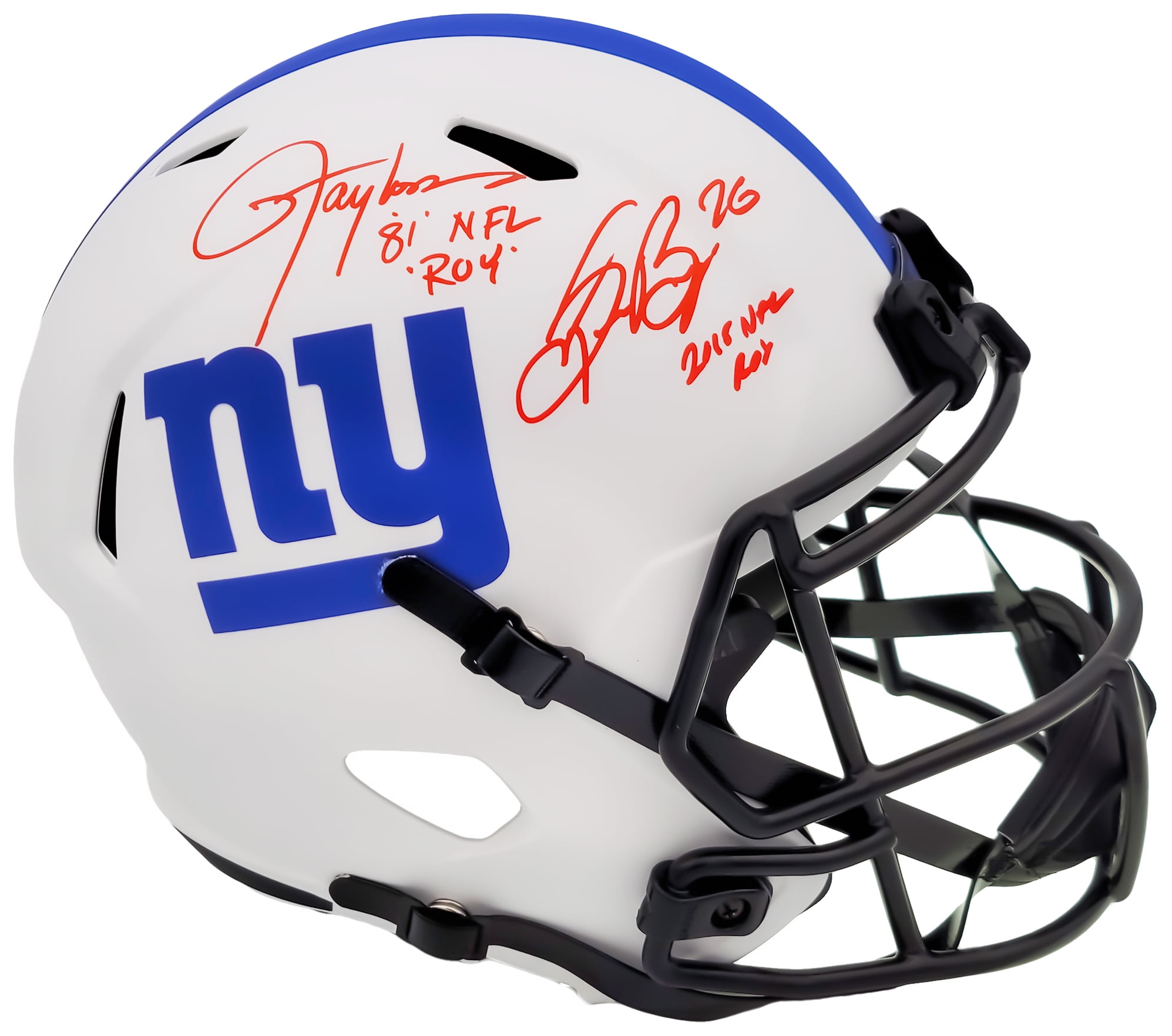 Lawrence Taylor & Saquon Barkley Autographed New York Giants Lunar Eclipse White Full Size Replica Speed Helmet "NFL ROY" Beckett BAS QR 202989